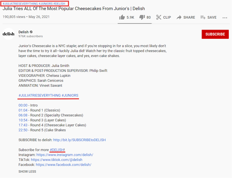 YouTube Hashtags Example